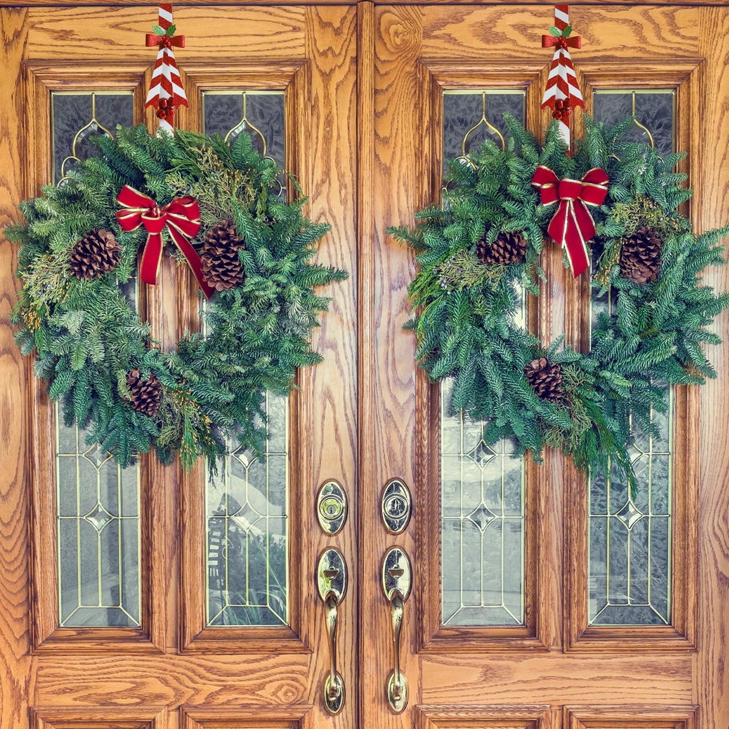 WKHOMEDECO 2 Pack Candy Cane Wreath Hangers for Front Door,Christmas Decoration Metal Over The Door Wreath Hanger Ornament,Door Wreath Hanger
