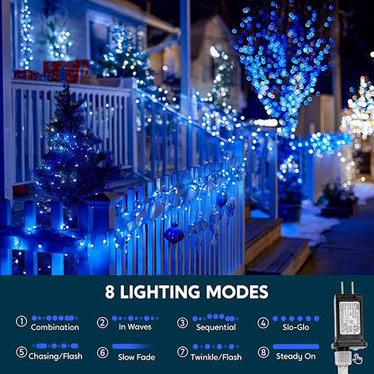 JOYIN 66FT Connectable Christmas String Lights Clear Wire, 8 Modes 200 LED Twinkle Fairy Lights for Indoor Outdoor, Christmas Tree, Classroom, Bedroom, Yard, Patio, Party Decor (Blue)
