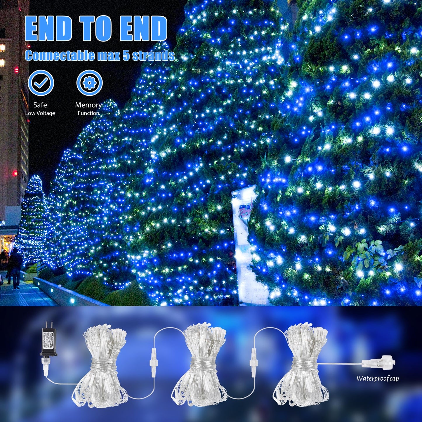 HEYFUNi 192 LED Net Lights Outdoor Mesh Lights,8 Modes Net Light for Bushes Plug in, Waterproof Christmas Net String Light for Bushes Ceiling Wedding Indoor Outdoor(9.8ft x 6.6ft,Blue White)