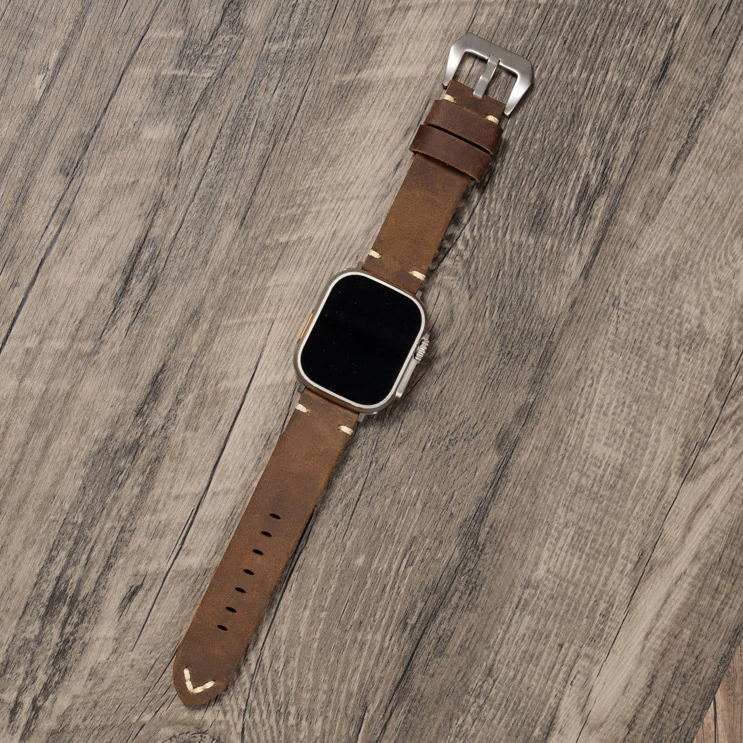 Handmade Double Sided Leather Bands Compatible with Apple Watch Ultra 2/Ultra Band 49mm 46mm 45mm 44mm 42mm ，Men Retro Design Grain Genuine Leather Band For iWatch Series SE 10 9 8 7 6 5 4 3 2 1