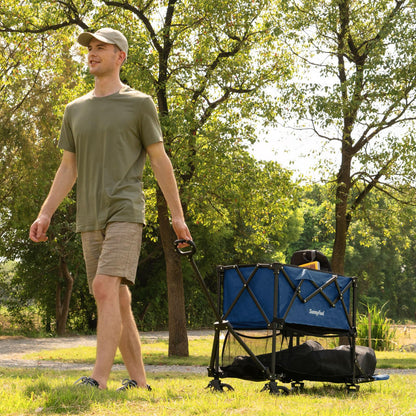 SUNNYFEEL Lightweight 47''L Double Decker Wagon for Sport, 270L Collapsible Wagon Cart,331lbs Collapsible Outdoor Utility Wagon Cart for Shopping Garden Camping,Blue-Lightweight