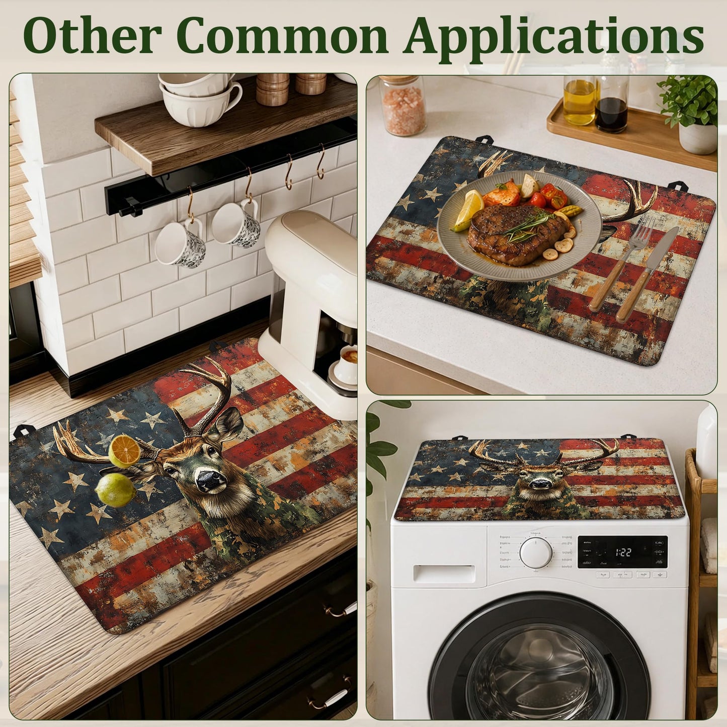 American Flag Electric Stove Top Cover Protector,Grunge Deer Glass Flat Top Stove Mat,Heat-Resistant Oven Induction Cooktop Mat for Ceramic Countertop Mats Dish Drying Mat