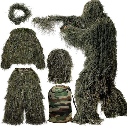 MOPHOTO 5 in 1 Ghillie Suit 3D Camouflage Hunting Suits - Jacket, Pants, Hood, Carry Bag for Youth & Adults M/L/XL/XXL