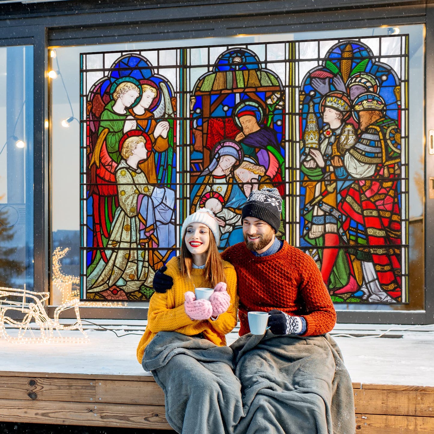 Spiareal Christmas Window Clings Nativity Decorations Reusable Non Adhesive Sticker Vinyl Religious Holiday and Door Decor Decals for Home Xmas (46.06 x 59.06 Inch)