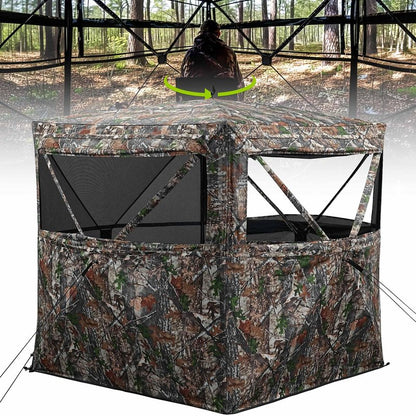 Hunting Blind 360 See Through Ground Blind for Turkey & Deer Hunting, 2-3 Person Pop Up Camouflage Tent