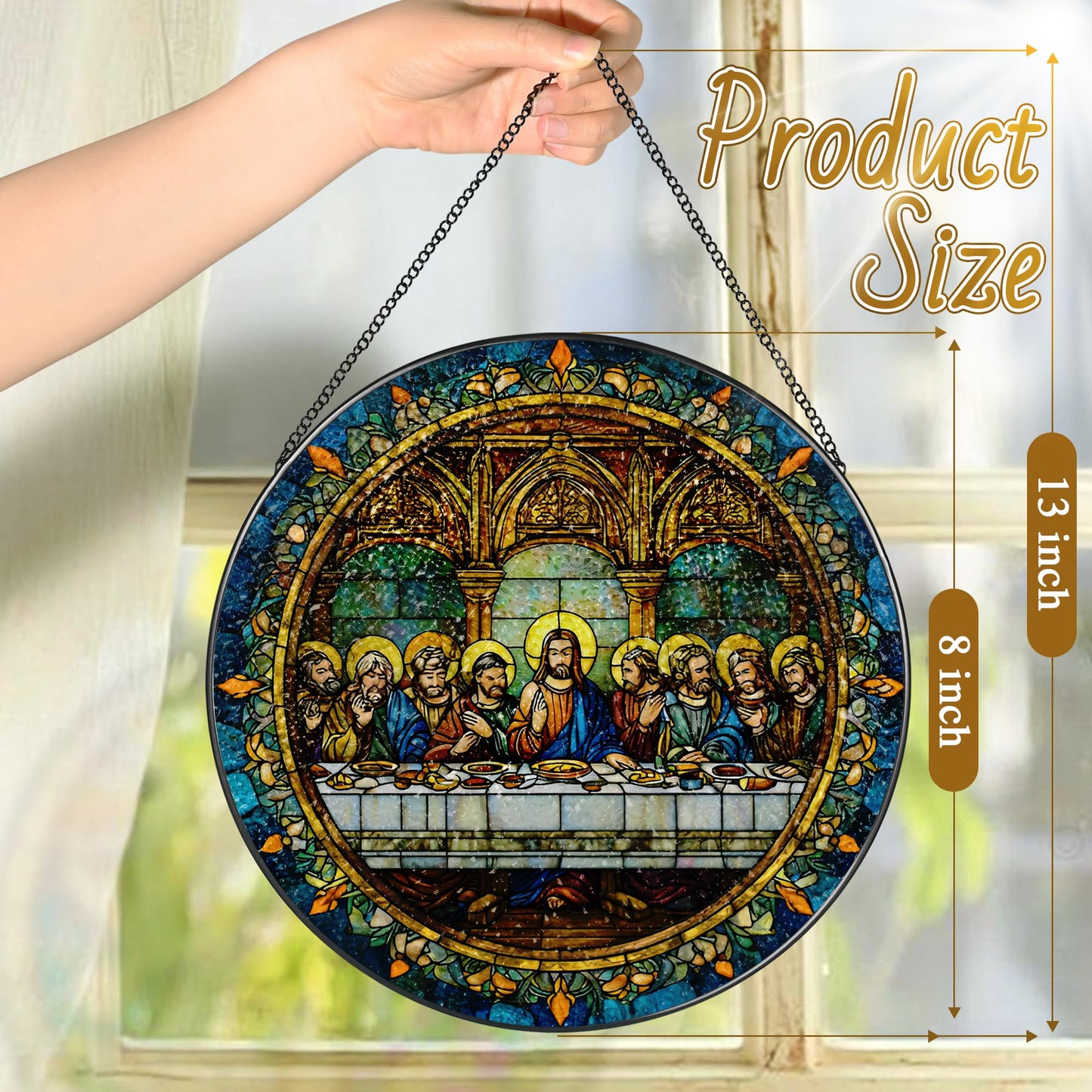 8-Inch The Last Supper Suncatcher Ornament, Stained Glass Window Hanging & Christmas Ornament, Christian Religious Window Decor — Gifts for Christmas & Holidays, Christian Gift, Religious Gift