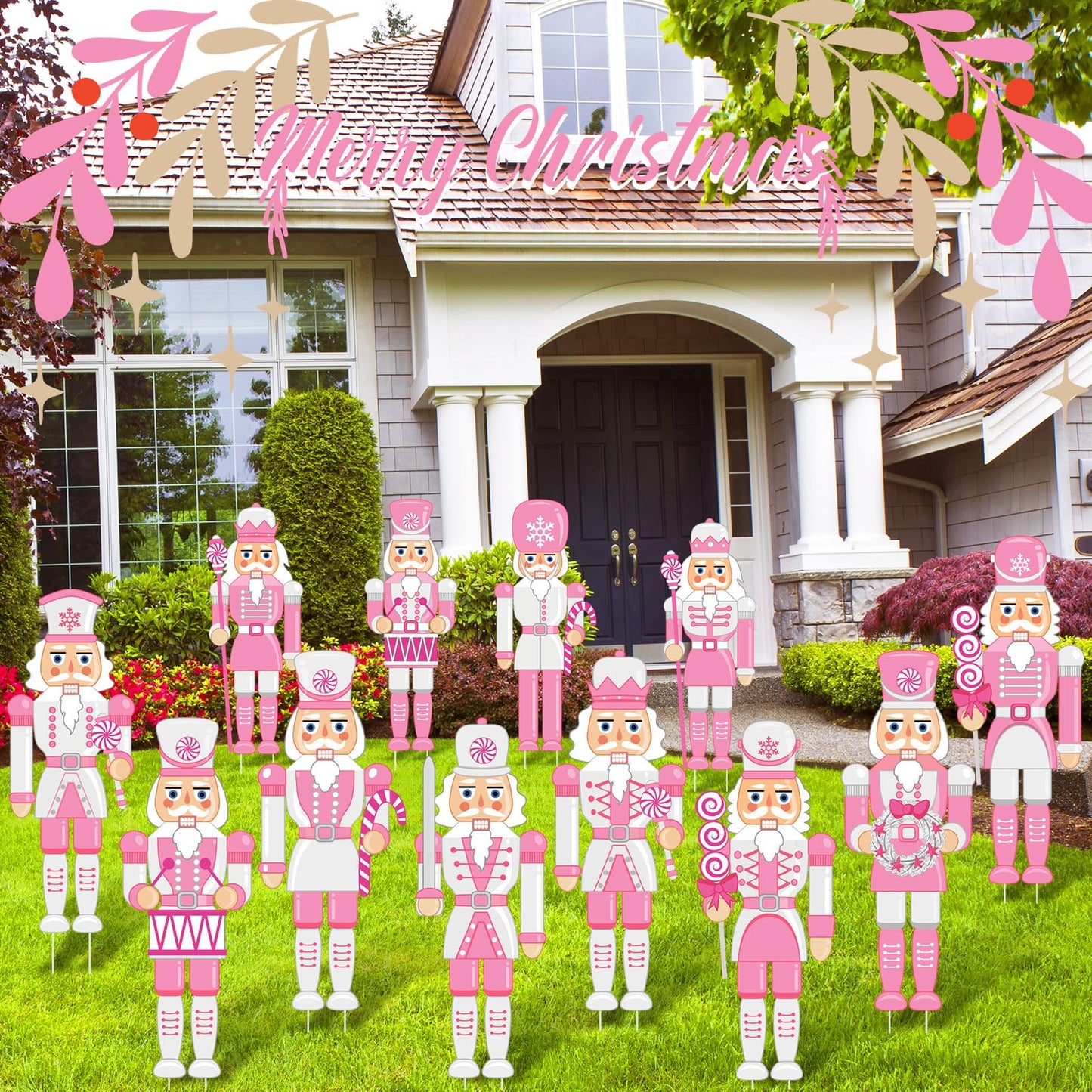 Amyhill 12 Pcs Pink Christmas Nutcracker Yard Sign Outdoor Christmas Yard Decor with Stakes Holiday Xmas Nutcracker Sign Cute Xmas Outside Lawn Decor for Outdoor Porch Garden Pathway Party