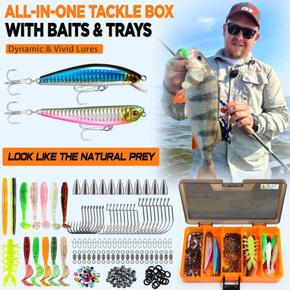 PLUSINNO Fishing Gear,Full Fishing kit Include Fishing Rod and Reel Combo, Tackle Box with Fishing Lures, Fishing Accessories, Fishing Pliers,Fishing Gifts for Men with Fishing Tool Kit