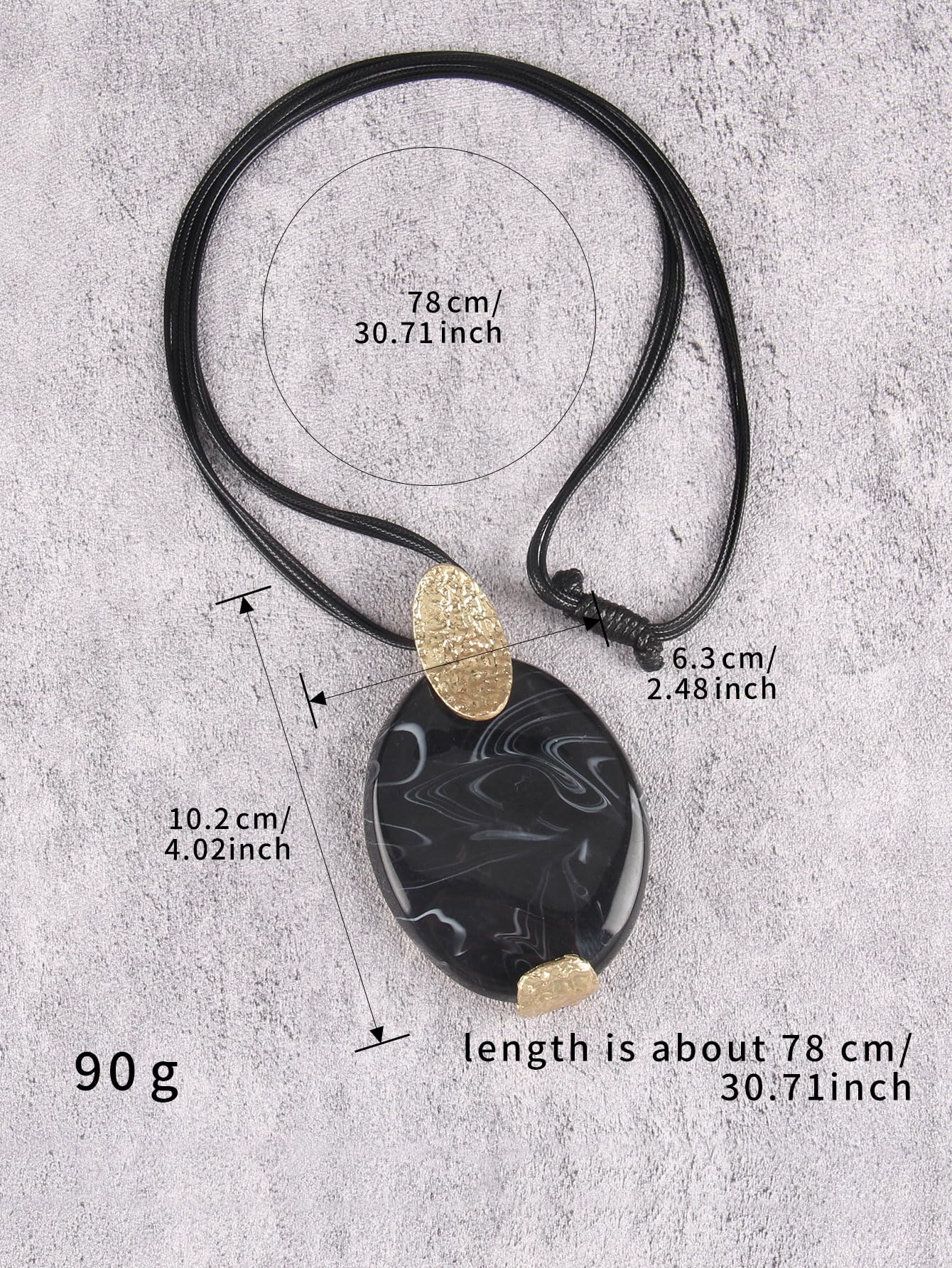 GelConnie Boho Pendant Necklace for Women Long Black Leather Cord Statement Jewelry with Large Oval Black Stone Pendant
