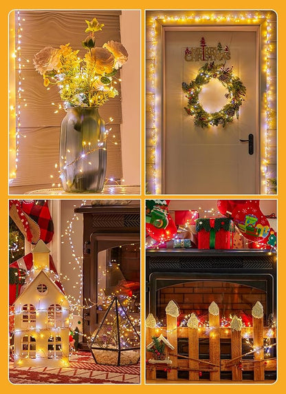 Flowing Fairy Lights Plug in with 14 Modes, 10FT 388LED Twinkle String Lights Indoor, Christmas Tree Lights Indoor Waterproof for Bedroom Christmas Home Room Decor, Warm White + Cool White
