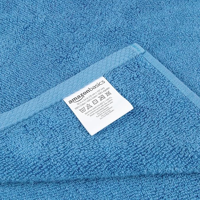 Amazon Basics 2-Piece Quick-Dry Oversize Bath Towel, 100% Cotton, Lake Blue