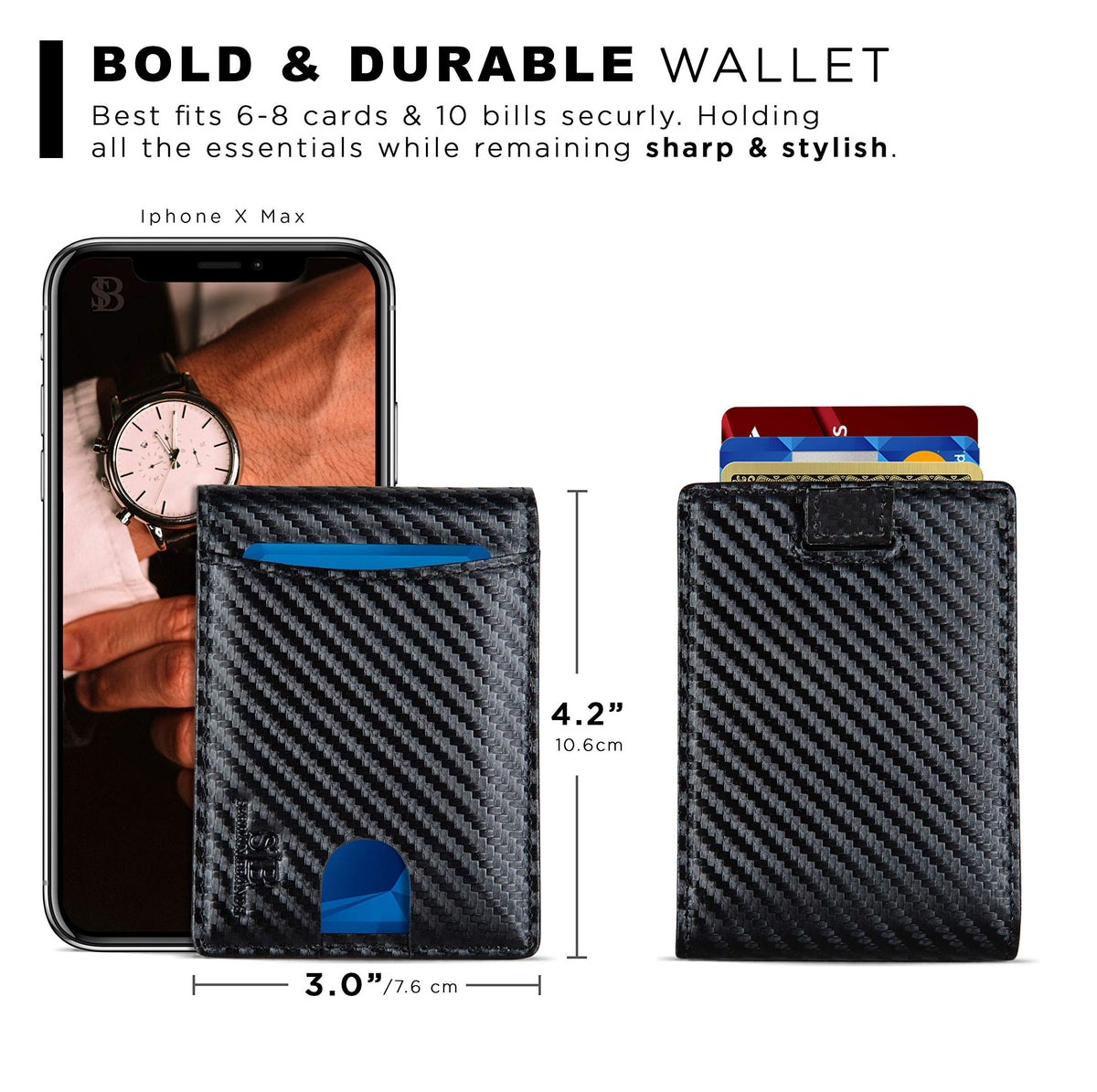 SERMAN BRANDS RFID Blocking Slim Bifold Genuine Leather Thin Minimalist Front Pocket Wallets for Men Billfold Wallet Men Gift (Modern Black 2.0)