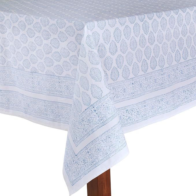 ATOSII Amalfi 100% Cotton Boho Rectangle Fall Tablecloth, Handblock Print Table Cloth for Kitchen I Dining Table Linen Fall Décor I Parties Wedding Outdoor Christmas Thanksgiving I 60 X 108 Inches