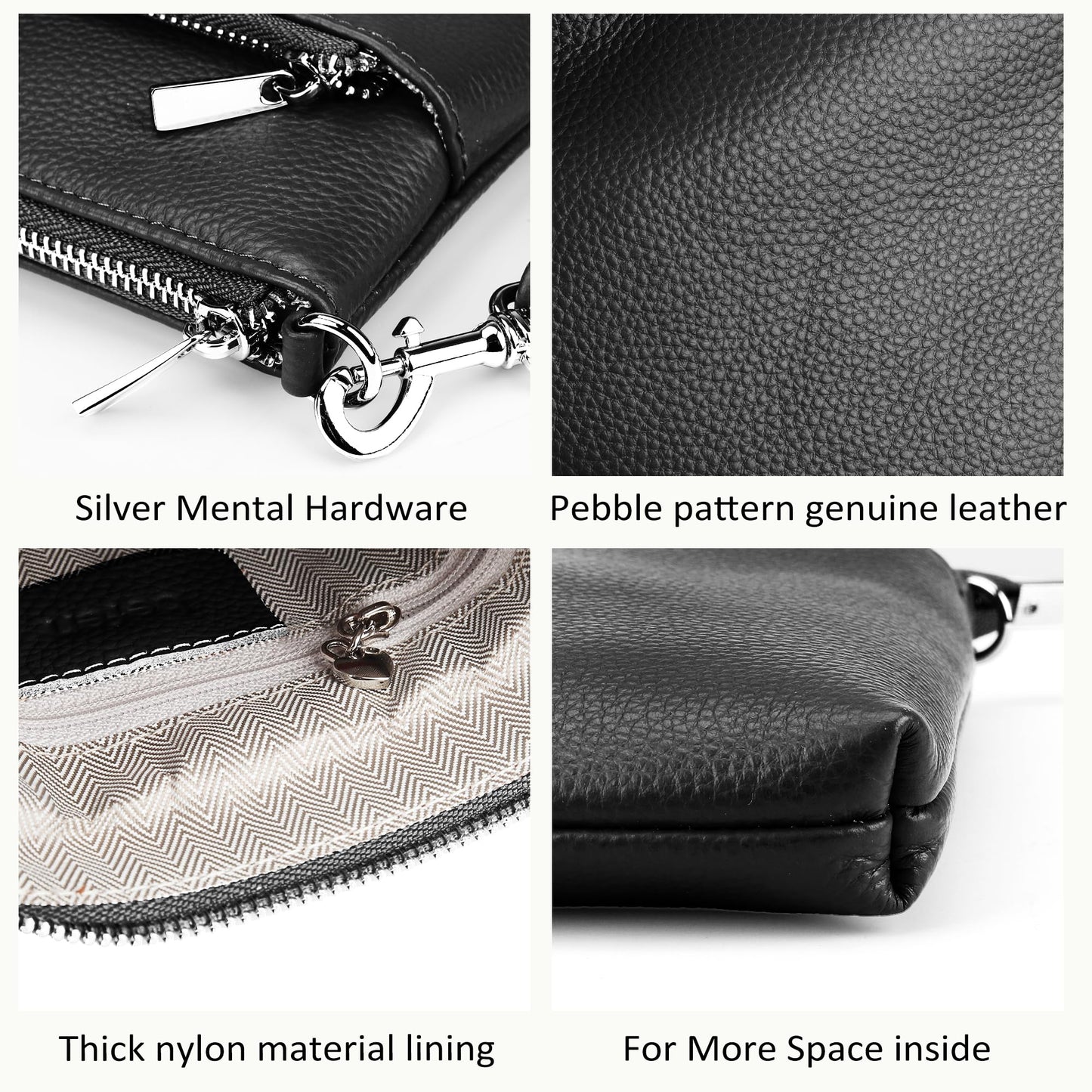 befen Small Black Genuine Leather Crossbody Purses for Women Travel Cross Body Bags with Adjustable Shoulder Strap