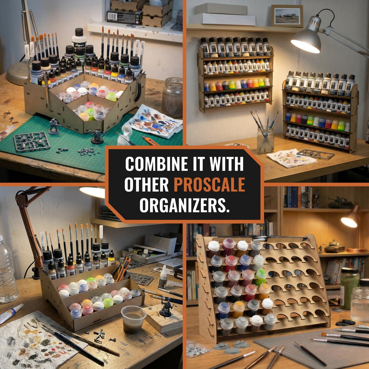 PROSCALE Tool & Brush Organizer for Miniatures & Modeling, Versatile Tabletop or Wall Holder with Multi-Size Holes for Hobby Tools, Files and Accessories