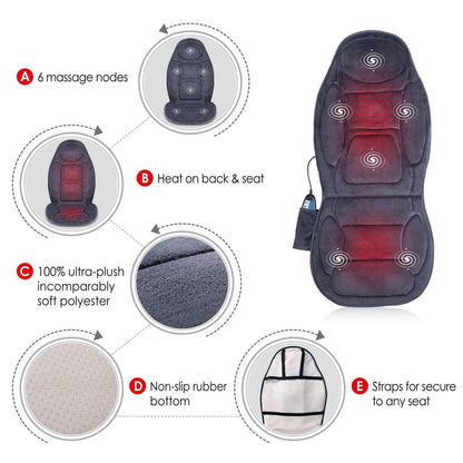 Snailax Vibration Back Massager with Heat, Massage Seat Cushion with 6 Vibrating Motors and 2 Heat Levels, Massage Chair Pad for Home Office use, Gifts for Him Her