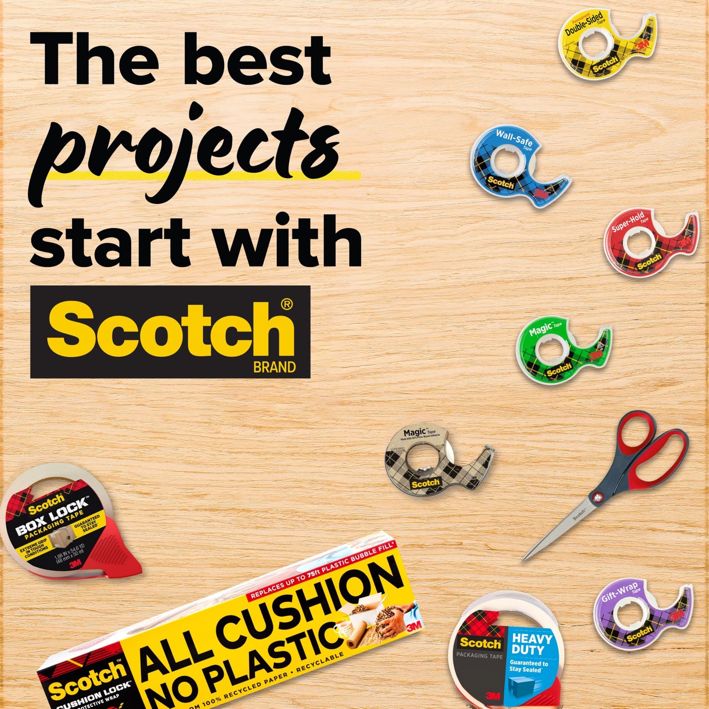 Scotch Desktop Tape Dispenser, Black, 2.7 in. x 2.7 in. x 6.4 in., 3 Tape Dispensers