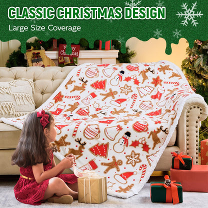 NORD ECO Christmas Throw Blanket, Christmas Decorations Gifts for Women, Sherpa Flannel Fleece Winter Holiday Blanket, Fluffy Cozy Soft Christams Throws for Couch Sofa Bed, Gingerbread, 50" X 60"