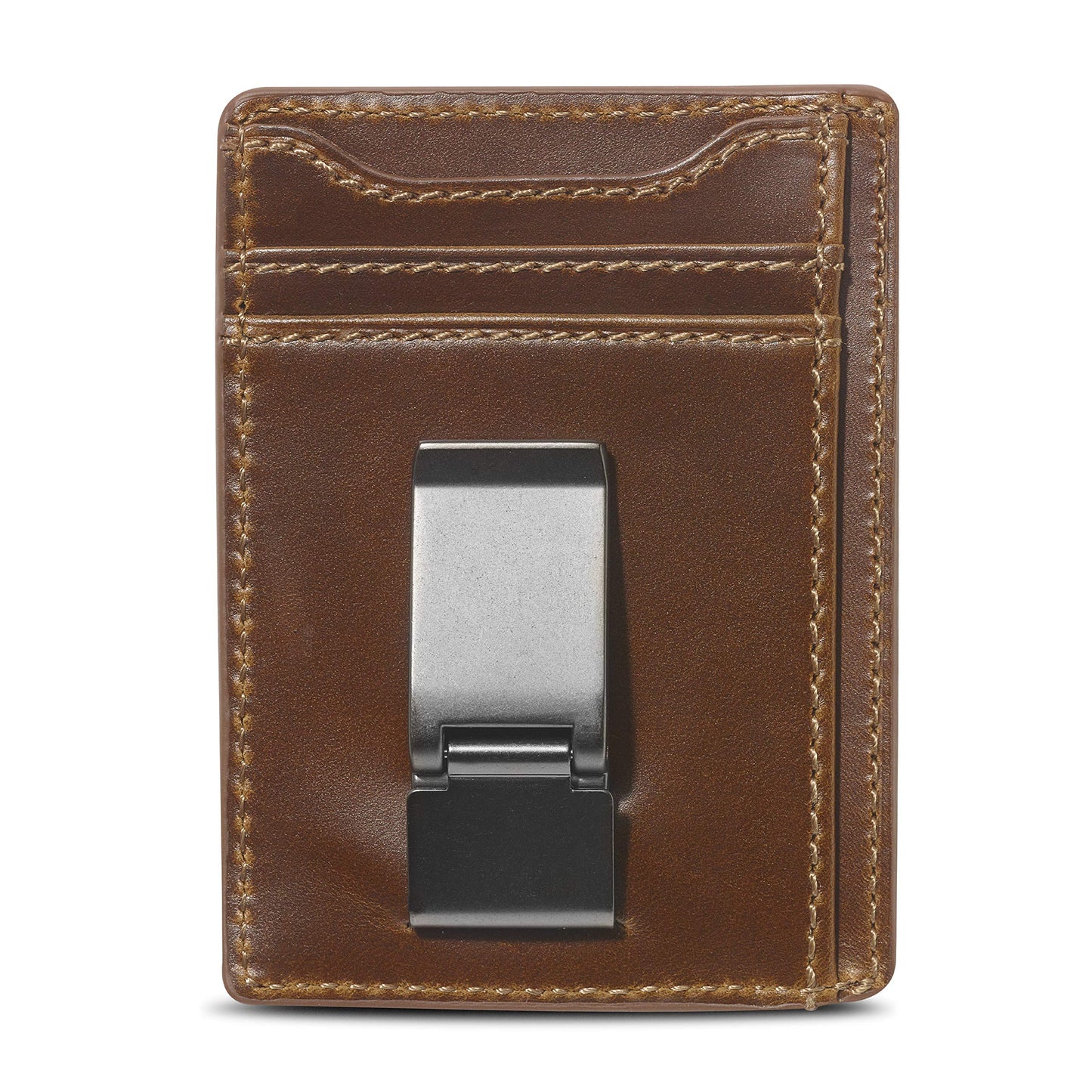 House of Jack Co. Flynn Hinged Money Clip Wallet for Men, Slim Front Pocket Card Holder, Full Grain Cowhide Leather Wallet, Brown