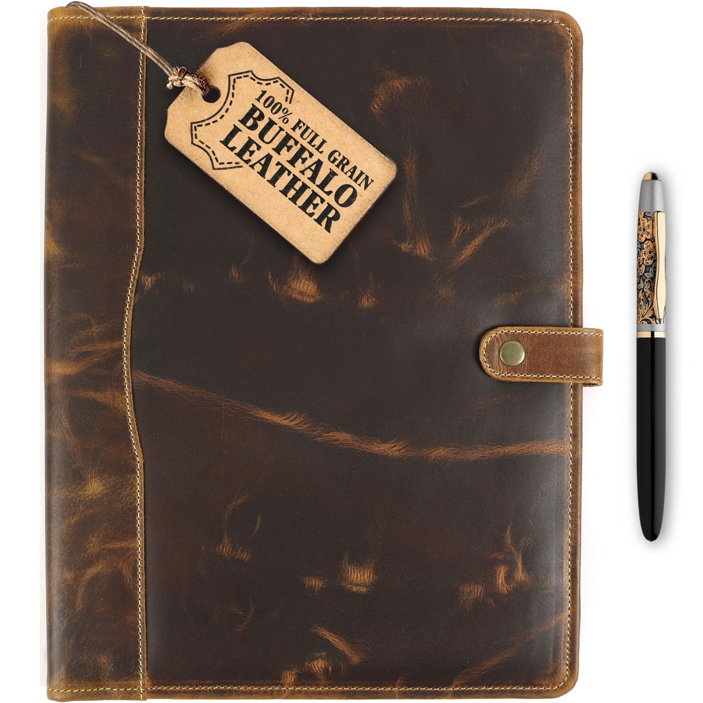 Leather Portfolio, Leather Binder with Pen, Resume Organizer & Padfolio for Men and Women | Business Portfolio with Card Holder & Document Organizer (Antique Brown)