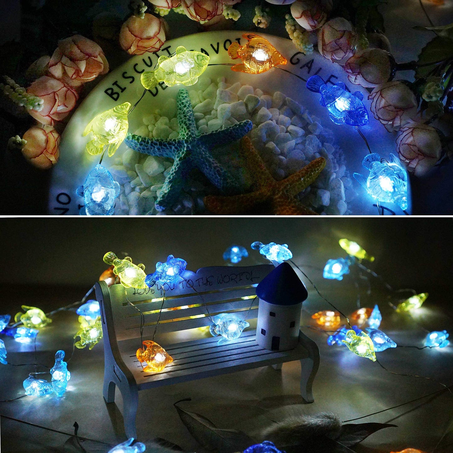 Cynzia Beach Ocean Fishes String Light, 40LED Decoration Lights USB Plug in with 8 Modes Remote Control, Waterproof Fairy Lights for Bedroom Party Outdoor Wedding Holiday Christmas