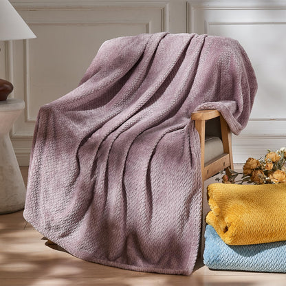 NEWCOSPLAY Super Soft Throw Blanket Light Purple Premium Silky Flannel Fleece Leaves Pattern Lightweight Bed Blanket All Season Use (Light Purple, Throw(50"x60"))