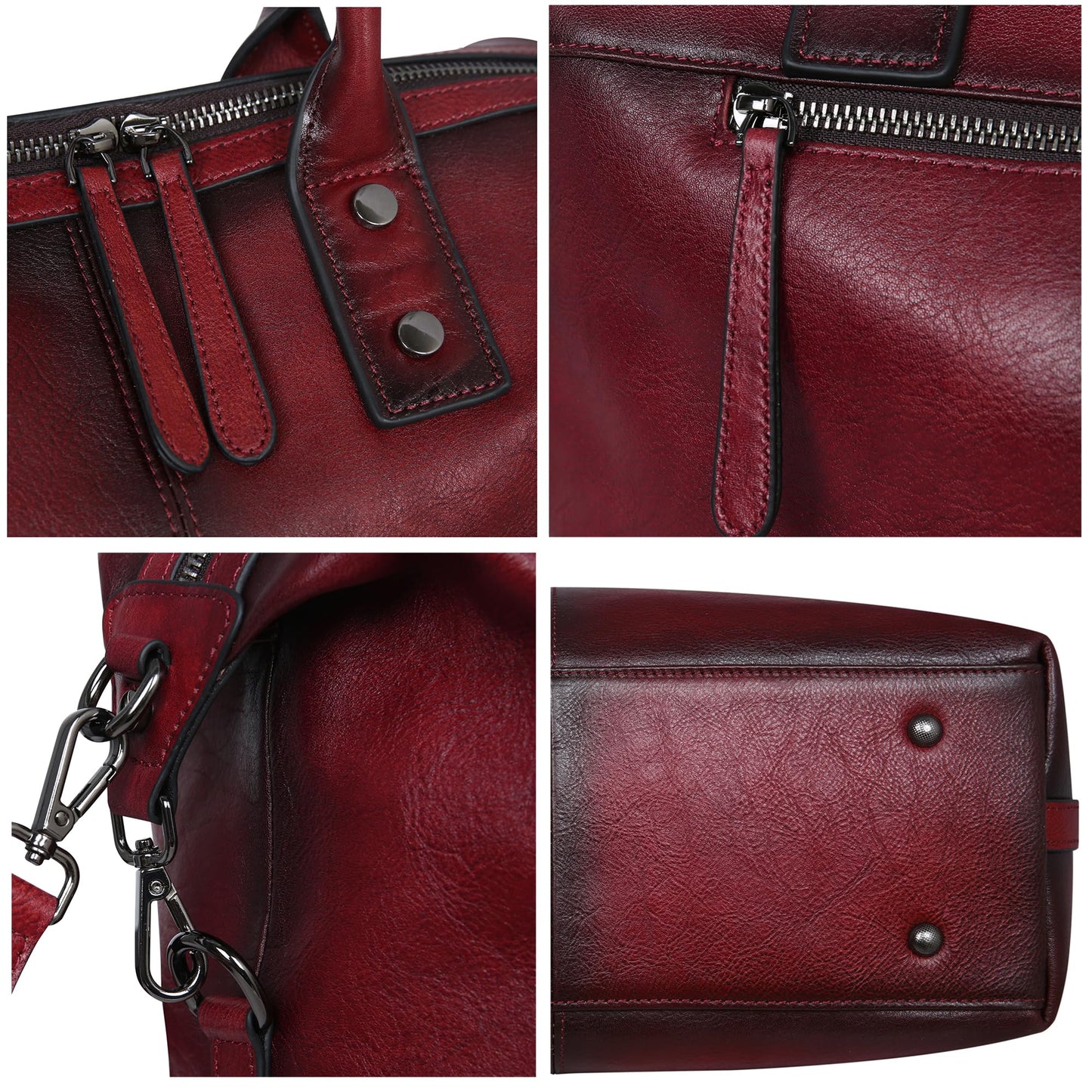 Iswee Genuine Leather Women's Red Shoulder Bag Hobo Top Handle Satchel Work Tote (Wine)