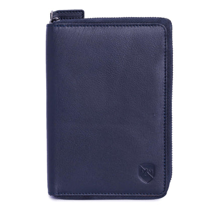 ALLEN & MATE 100% Leather Passport Holder for Travel RFID Blocking Passport Wallet for Men & Women - Zippered Compact Travel Document Organizer Fits Cash, Cards, SIM, ID and Tickets