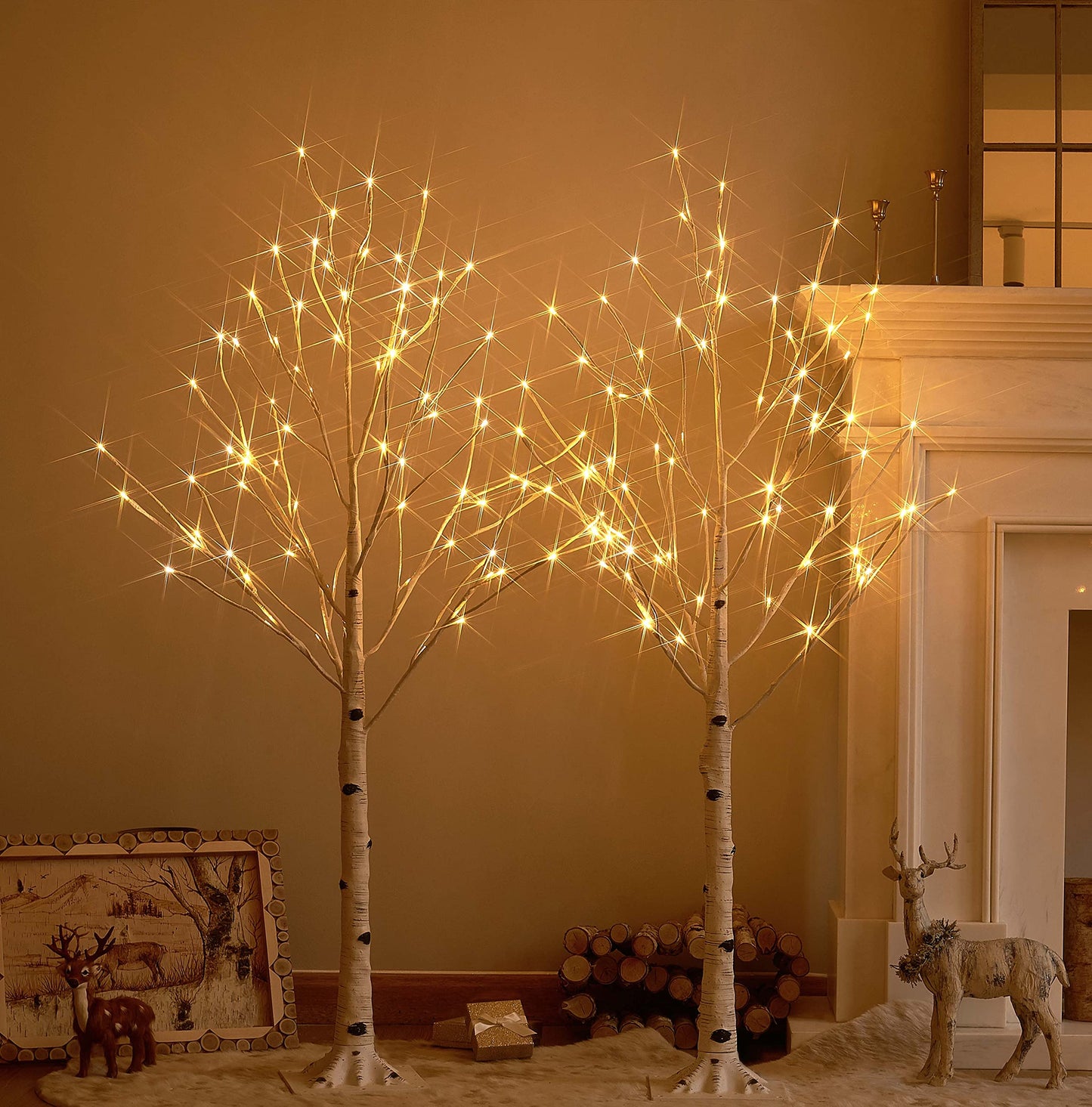 Hairui Pre Lit Birch Tree 2 Pack 4FT 72 Warm White LED White Christmas Tree for Indoor Outdoor Home Christmas Spring Easter Holiday Decoration Indoor Outdoor