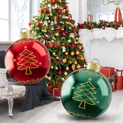 2PCS 24 Inch Inflatable Christmas Ornaments Balls, PVC Giant Blow up Christmas Ornaments, Blow up Jumbo Xmas Balls Outdoor Jumbo Ornament for Outside Holiday Yard Lawn Decor(Red Green Tree)