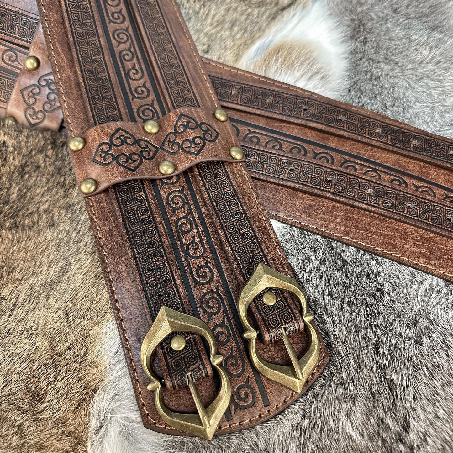HiiFeuer Viking Wide Armor Corset Belt, Medieval Faux Leather LARP Costume (Brown)