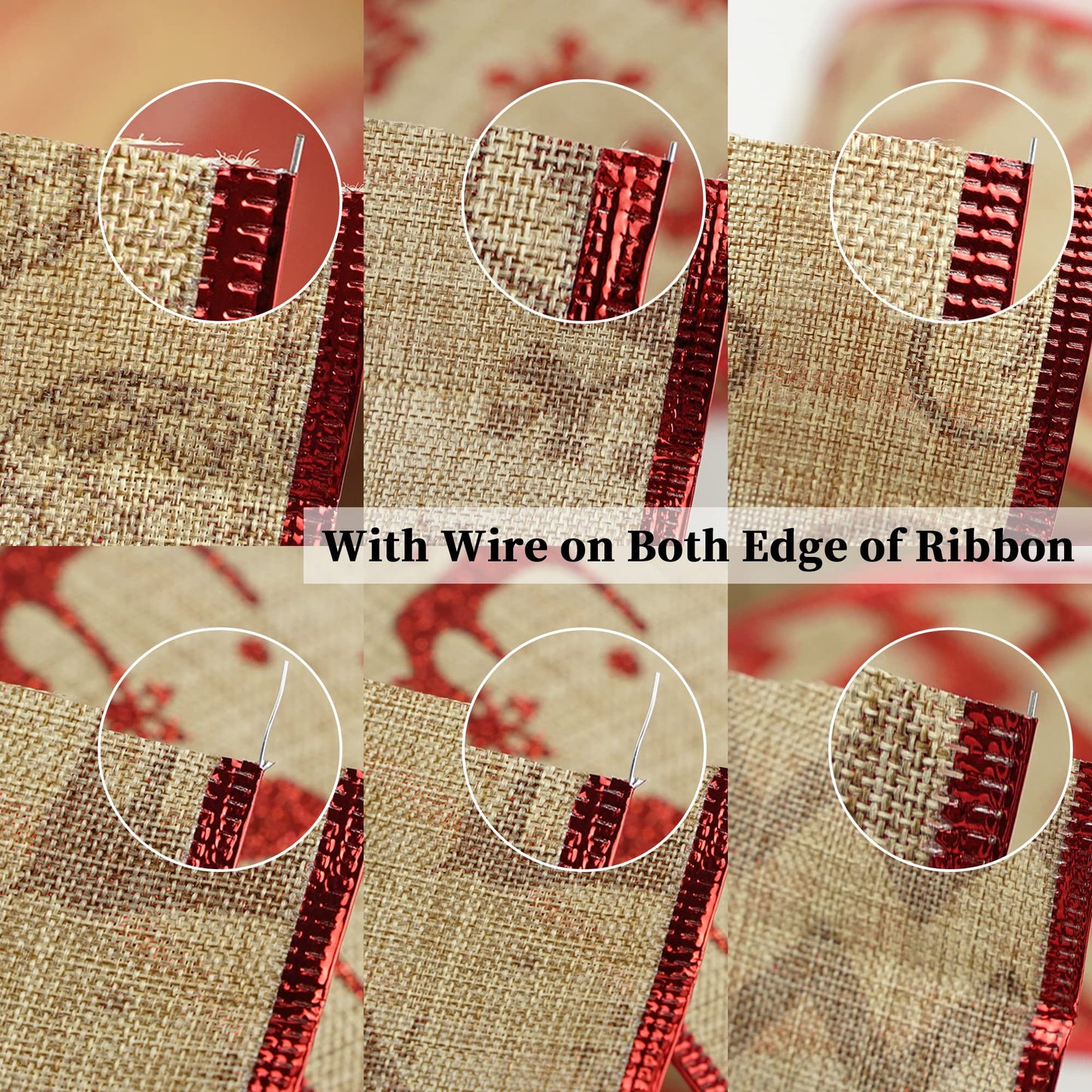 MEEDEE Christmas Ribbon Set 2.5 Inch, 6 Rolls 36 Yards, Wired Burlap and Red Glitter Ribbon for Tree Decorations, Wreath Bows, Garland Decor