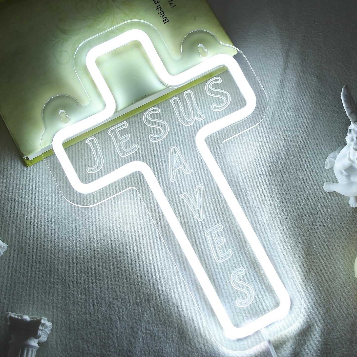 Jesus Cross Neon Sign for Wall Decor, Attivolife Light up Special Religional LED Lamp with Dim USB Powered, Unique Home Living Room Business Cafe Shop Bar Party Decor Birthday Christmas Day Gift