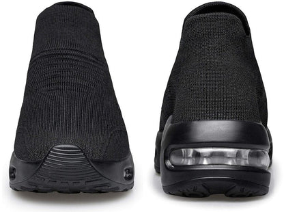 DOUSSPRT Womens Walking Sneakers Slip on Sock Shoes Mesh Air Cushion Platform Workout Tennis Loafers Fashion Casual 002 allblack US Size 8