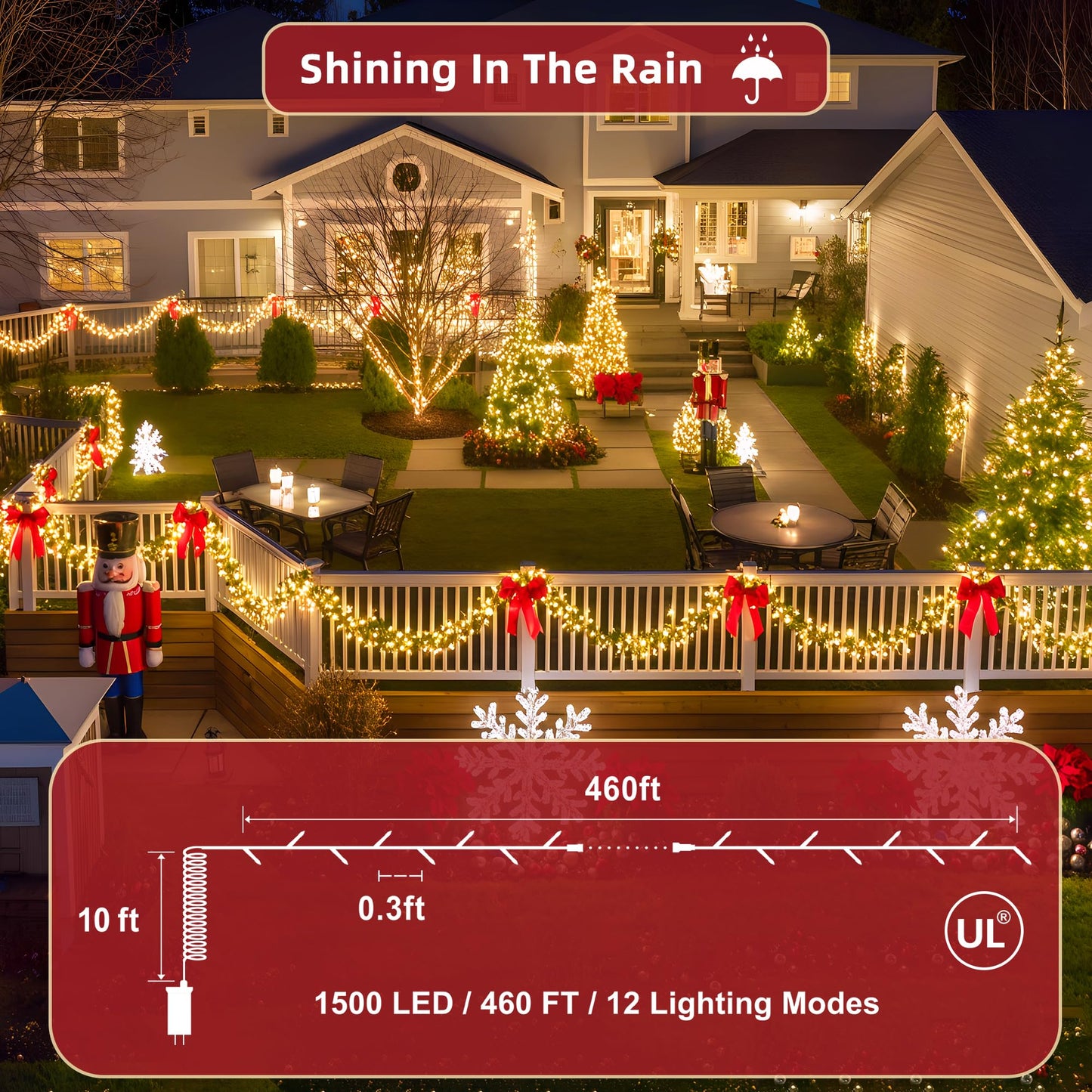 470FT Christmas Lights Outdoor,1500 LED Christmas Tree Decoration Lights with 12 Modes & Timer Memory, Dimmable Plug In Waterproof LED Xmas Light for Yard Trees Halloween Party Holiday Warm White