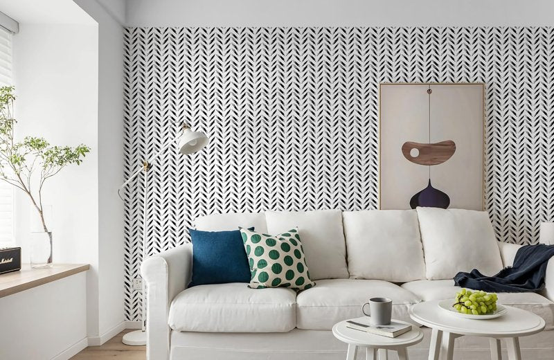 Micpolo Black and White Peel and Stick Wallpaper Modern Self-Adhesive Contact Paper Thicken Waterproof Easy to Clean Decorative Removable Wall Paper Herringbone for Bedroom Bathroom 17.3in x 78.7in