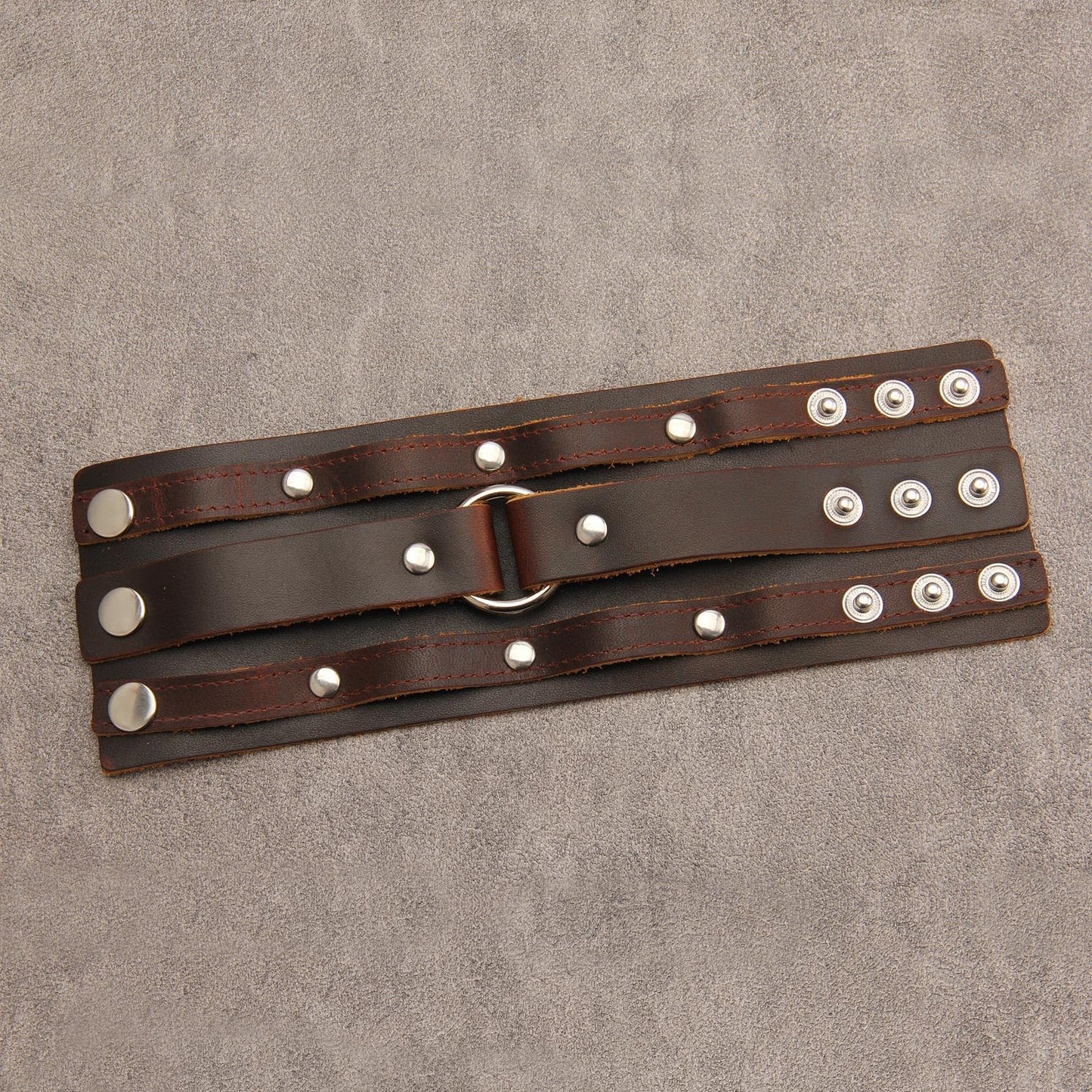 GelConnie Genuine Leather Wristband Punk Alloy Buckle Bracelet Brown Arm Cuff Wide Leather Wristband Cuff Bracelet for Men