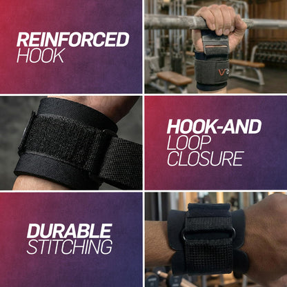 Doctor Developed 3-in-1 Lifting Straps, Hooks & Wrist Wraps - Switch Between Modes in Seconds - Heavy Duty Grips for Deadlifts, Pull-Ups, Shrugs, Rows, Bench Press & Squats (Pair, Black)