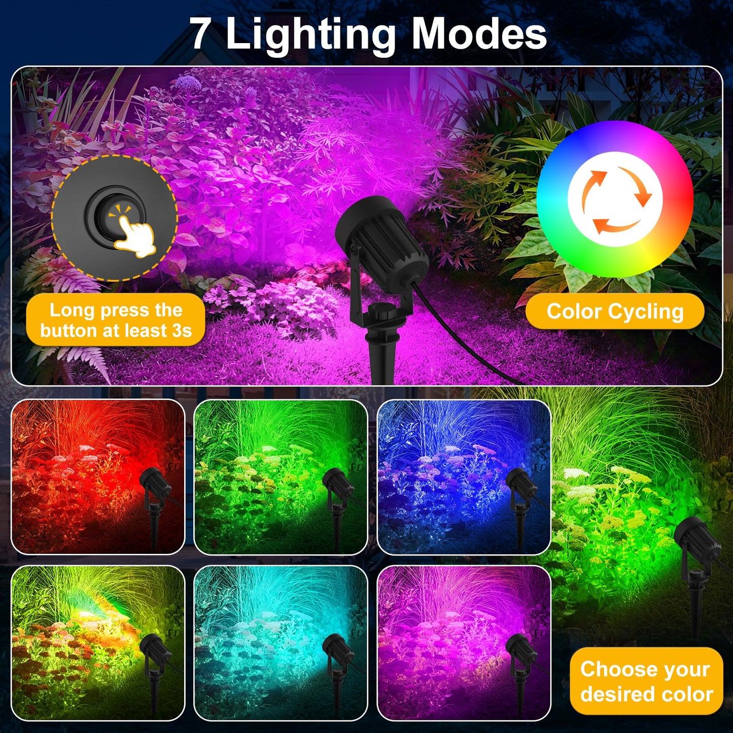 T-SUNUS RGB Solar Spot Lights Christmas Outdoor 6-in-1, Color Changing Landscape Spotlights Pond Lighting Waterproof IP65 9.8ft Cable for Tree Patio Pathway Yard Garden Wall Flag Halloween Holiday