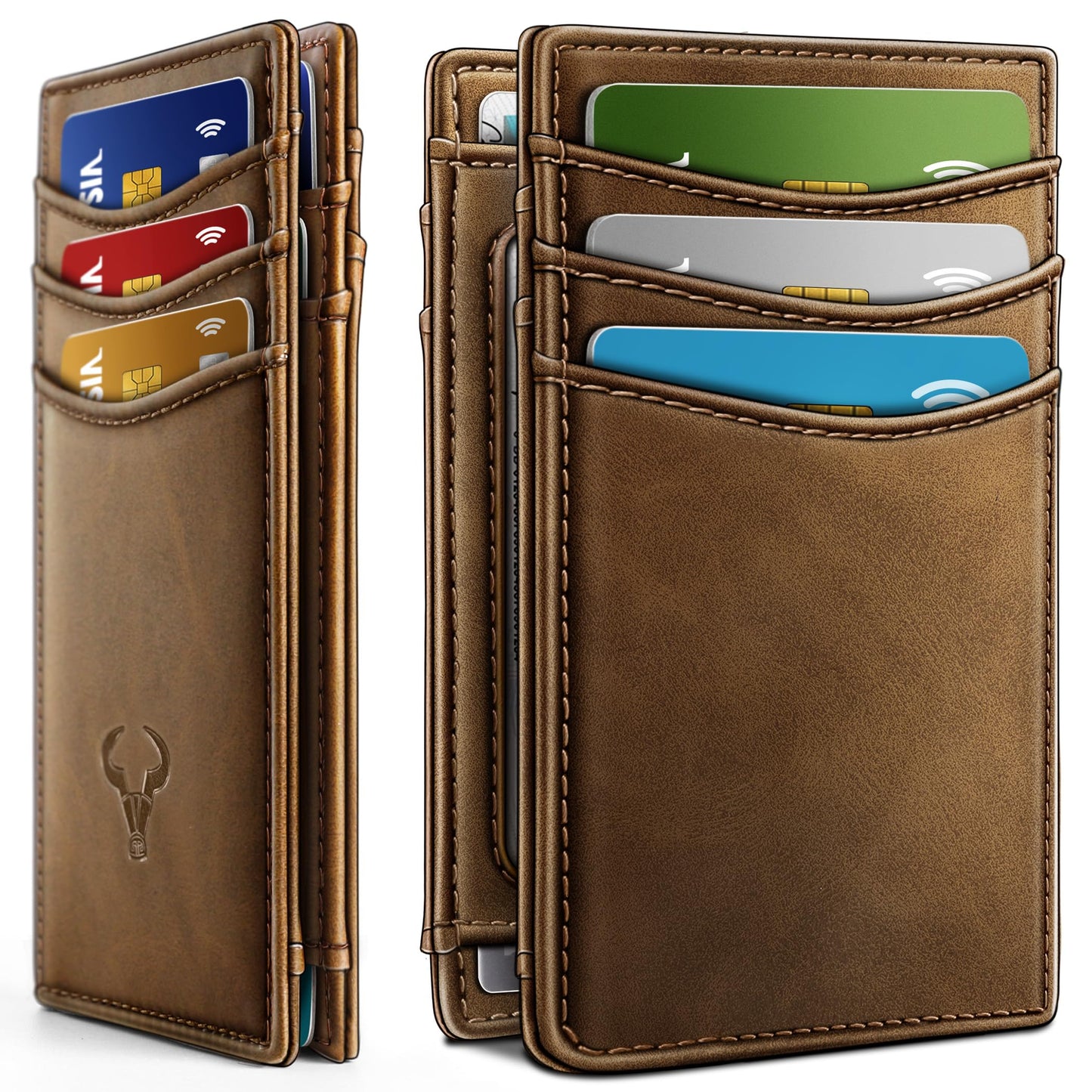 BULLIANT Slim Wallet For Men 12Cards,Magnetic Flip Build-in Money Clip Airtag Compatible-RFID Blocking