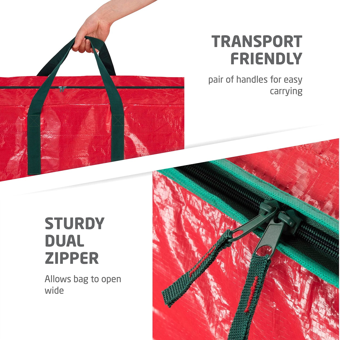 ZOBER Christmas Tree Storage Bag - With 2 Ornaments Accessories/Garland Bags - Fits 7.5 Ft Trees - Plastic, Waterproof Christmas Tree Bag For Storage Box For Xmas - Strong, Durable Handles - Red