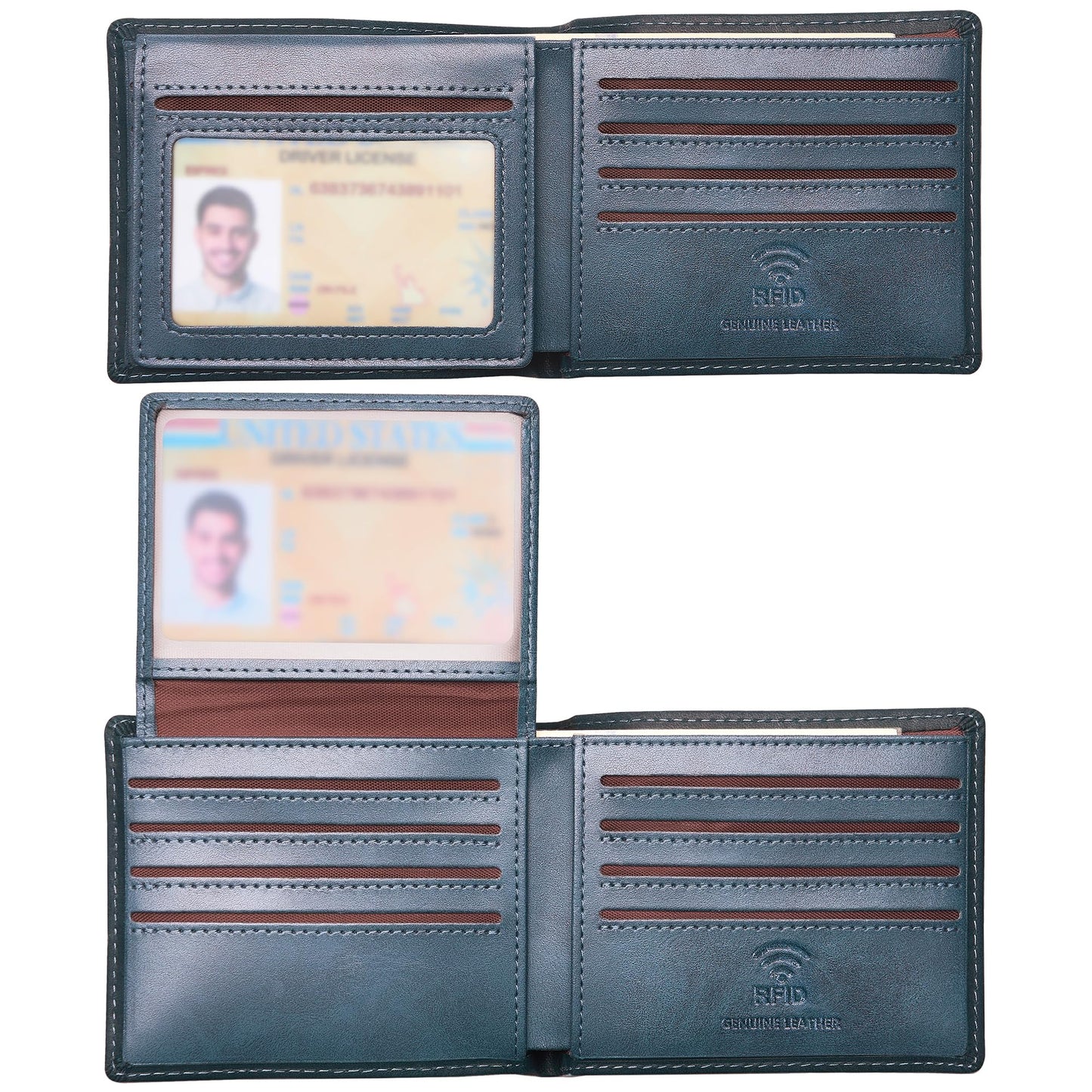 Travelambo Genuine Leather Wallet for Men with Gift Box - Handmade Bifold Stylish - Mens Wallets Rfid Blocking with 2 ID Windows