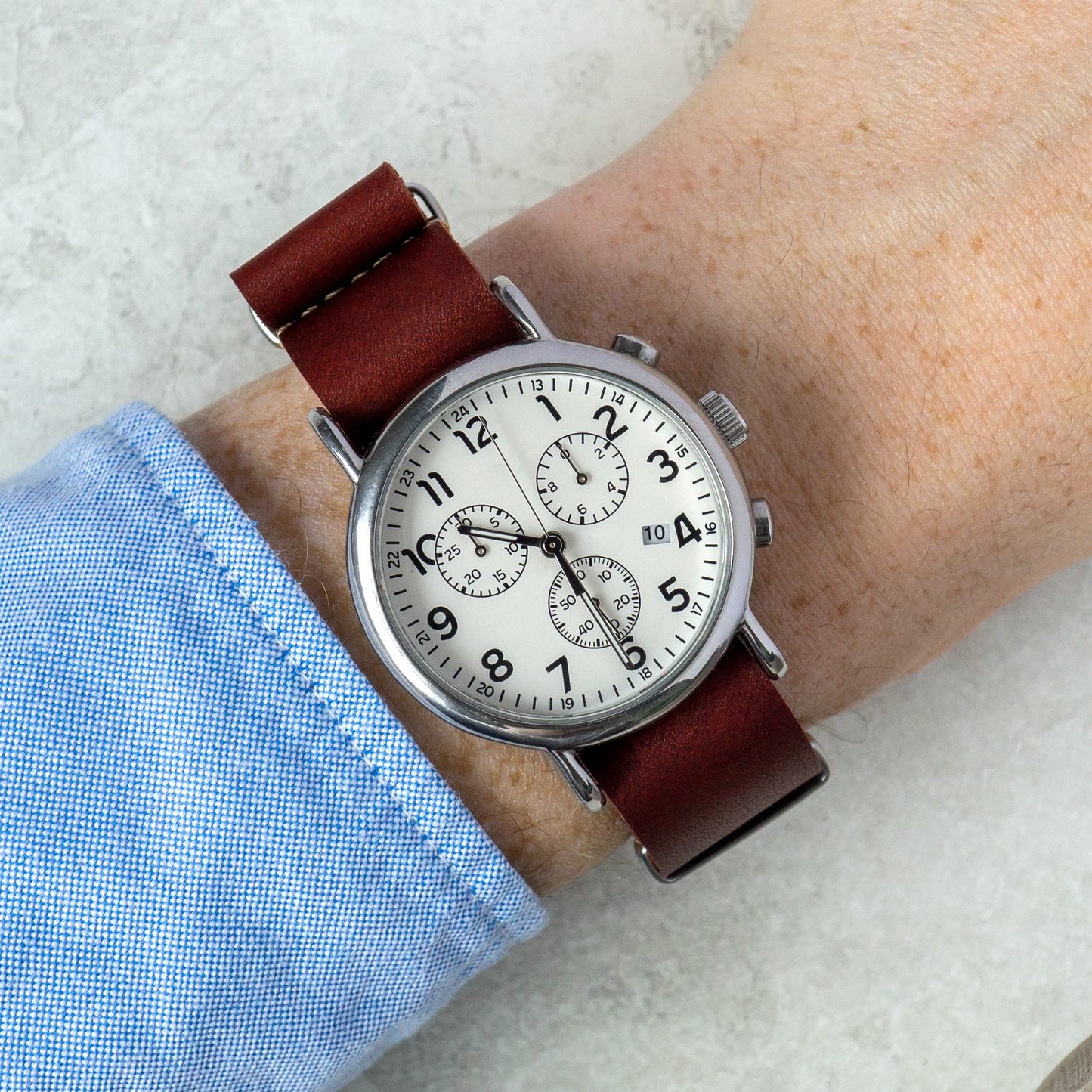 Benchmark Basics Leather Watch Band - Crazy Horse Oiled Leather One-Piece Watch Straps for Men & Women - Choice of Color & Width - 18mm, 20mm, 22mm or 24mm (24mm, Oxblood)