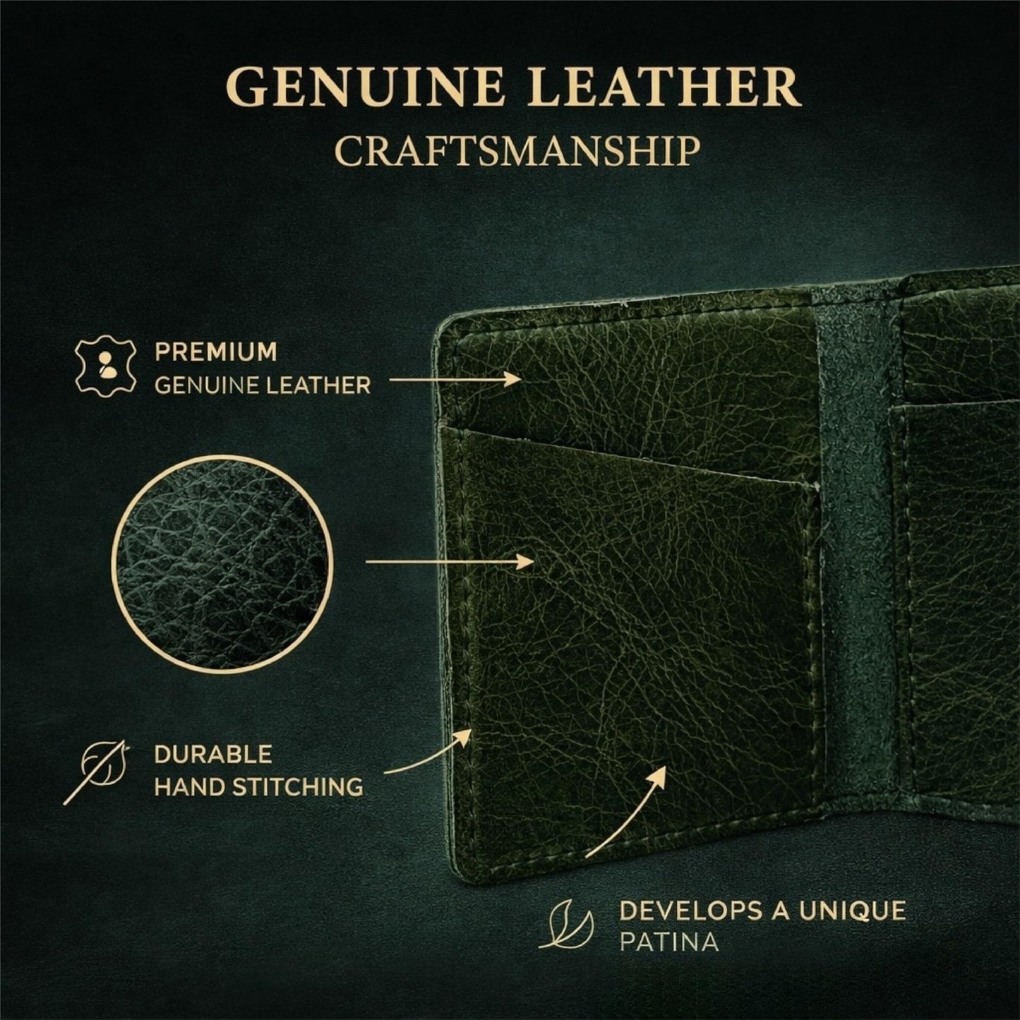 TheAntiq Genuine Leather Bifold Card Holder Wallet for Men & Women Slim Minimalist Front Pocket Credit Card Wallet, Compact Travel & Everyday Carry - Forest Green