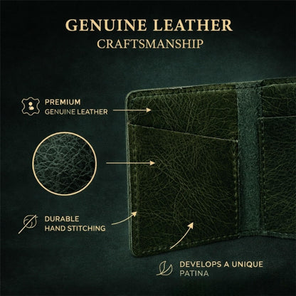 TheAntiq Genuine Leather Bifold Card Holder Wallet for Men & Women Slim Minimalist Front Pocket Credit Card Wallet, Compact Travel & Everyday Carry - Forest Green