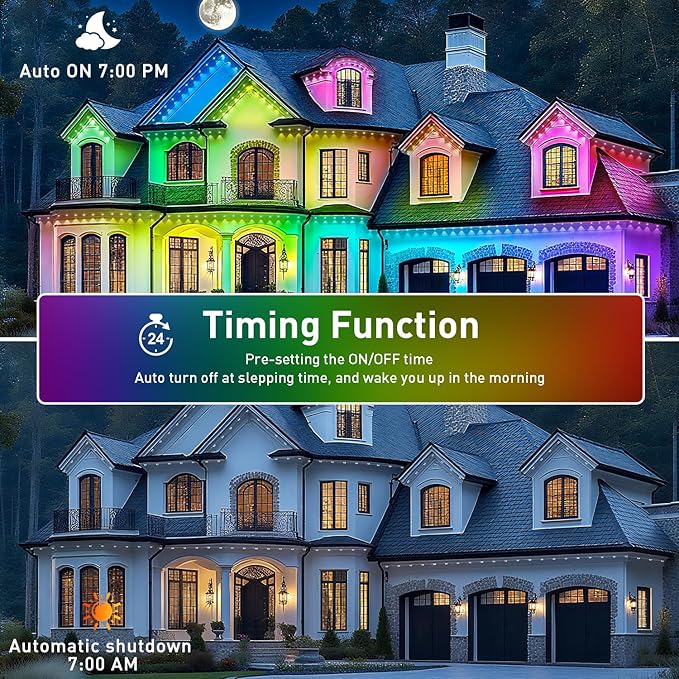 200FT Permanent Outdoor Lights,for House Roof, Christmas, Holiday, Party, Daily Lighting, IP67 Waterproof,RGB Eaves Lights with Multi Scene Modes for Halloween