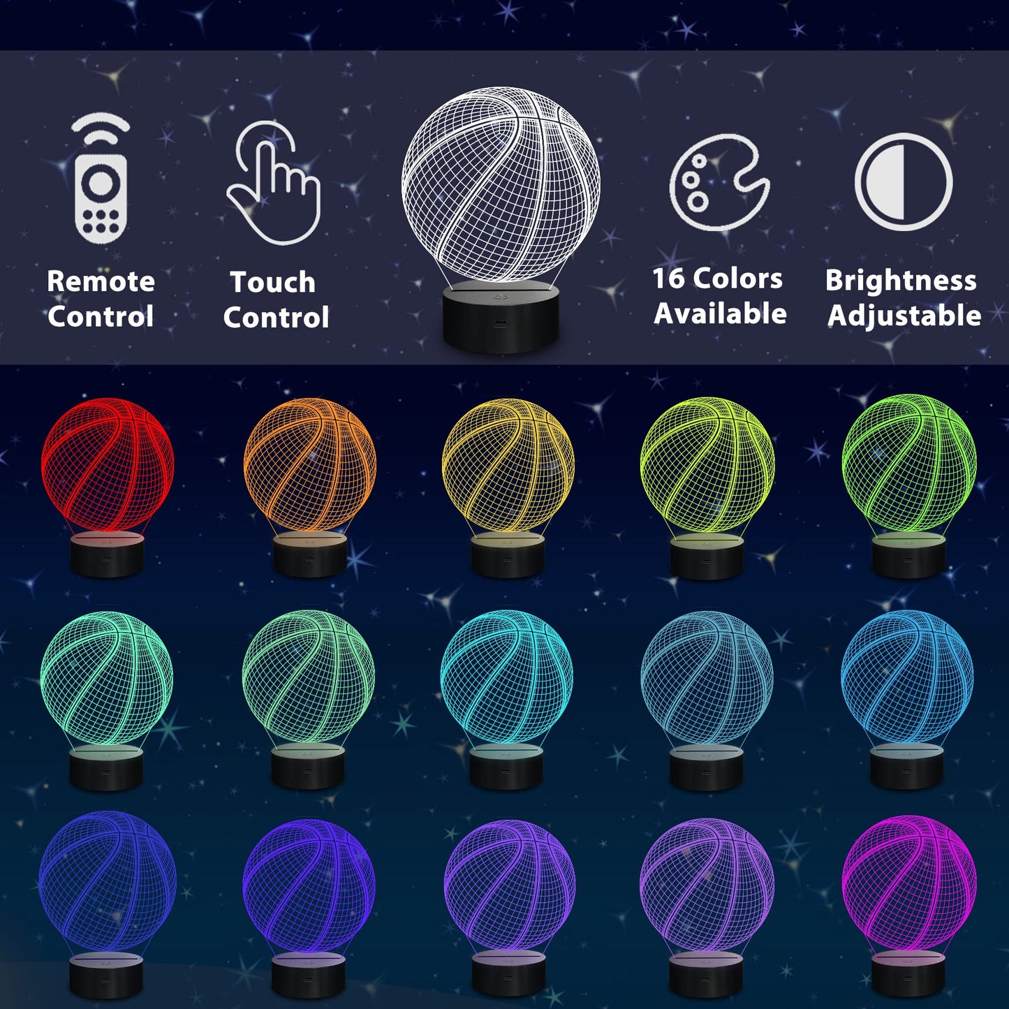 Lampeez Basketball Night Light Kids 3D Optical Illusion Lamp with 16 Colors Changing Remote Control Birthday Xmas Valentine Gifts Idea for Sport Fan Boys Girls