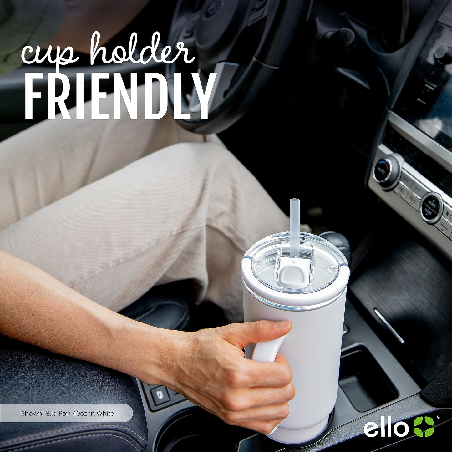Ello Port 40oz Tumbler with Carry Loop & Integrated Handle, Vacuum Insulated Stainless Steel Reusable Water Bottle, Travel Mug with Leak Proof Lid & Straw for Iced Coffee & Tea, Halogen Blue