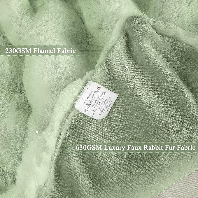Sage Green Twin Fluffy Furry Blanket Comfy Blanket Cozy 60x80 Faux Fur for Living Room Bed Thick Ultra Soft Fuzzy Throw Home Gifts 860 GSM