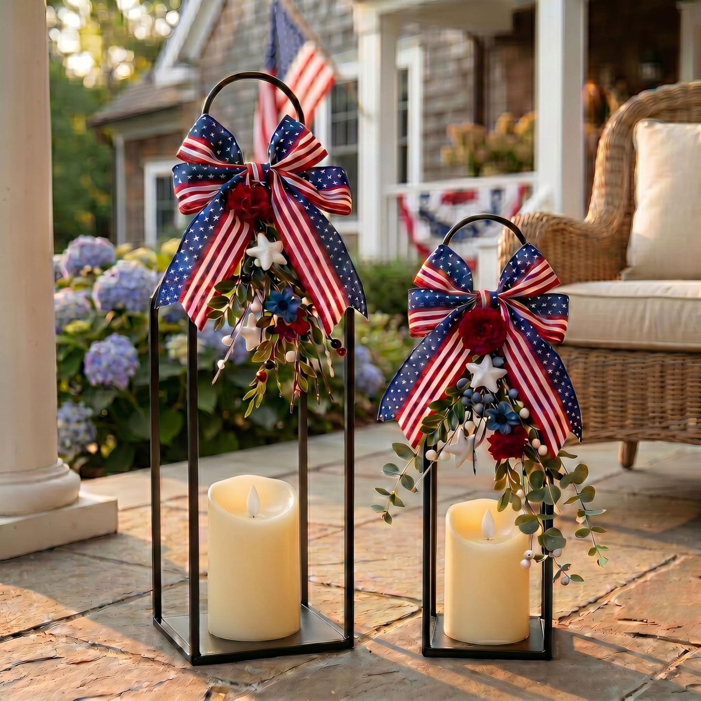 Perfnique Modern Farmhouse Lantern Decor, 15'' 13'' Set of 2 Black Metal Lantern, 2 LED 6hr Timer Flameless Candles ＆ Remote Timer, Lanterns Decorative for Outdoor, Home, Indoor, Patio, Christmas